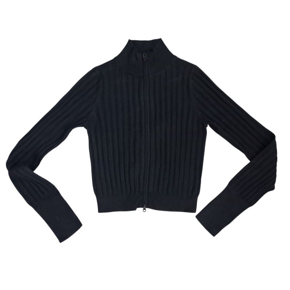 Wild Fable Black Ribbed Zip-Up Cropped Sweater – Size XXS, NWT
